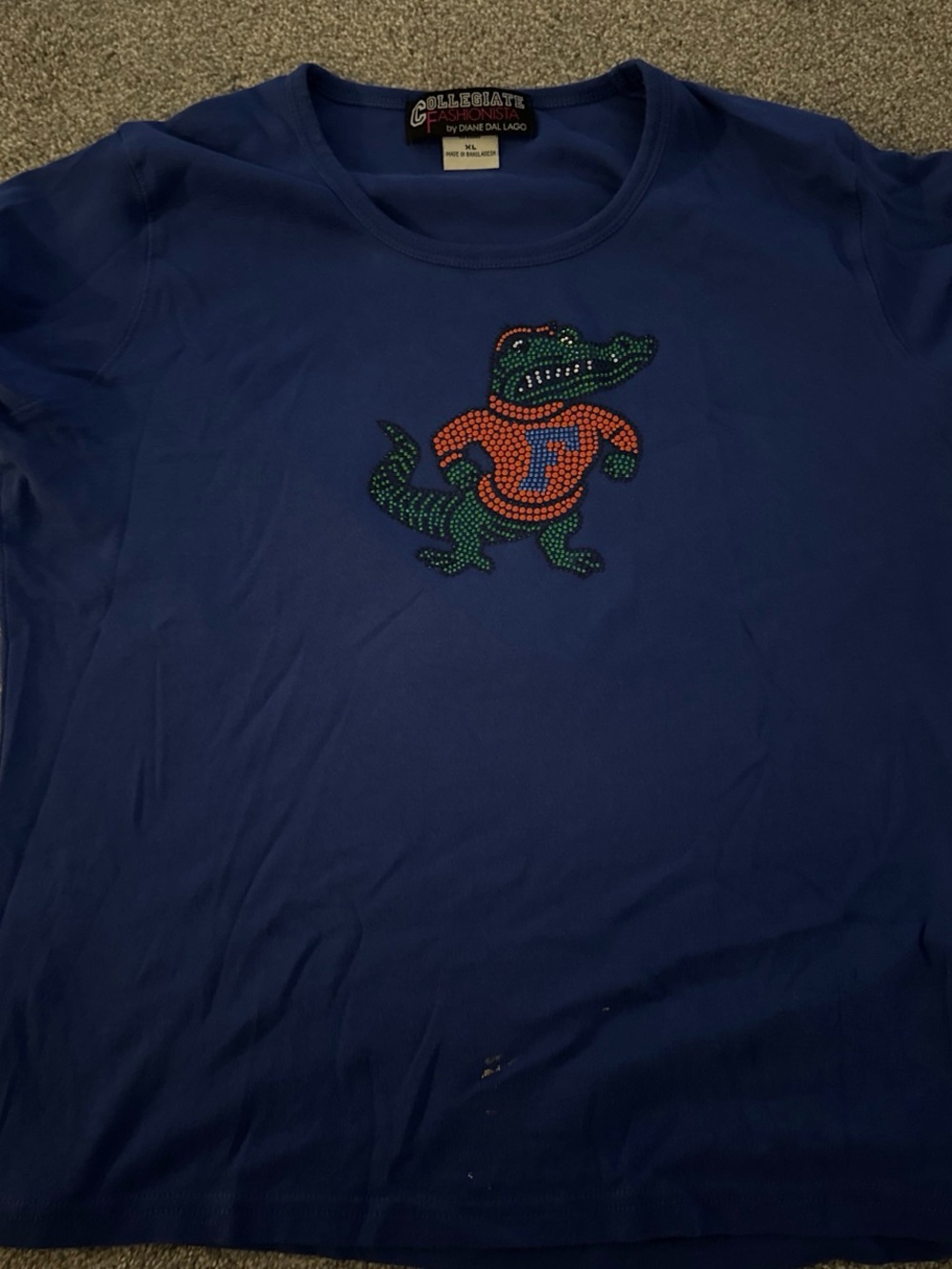 Blue Rhinestone Gator Tee with Orange Accents